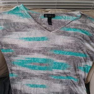 INCconcepts gray and torq shirt with rhinestones